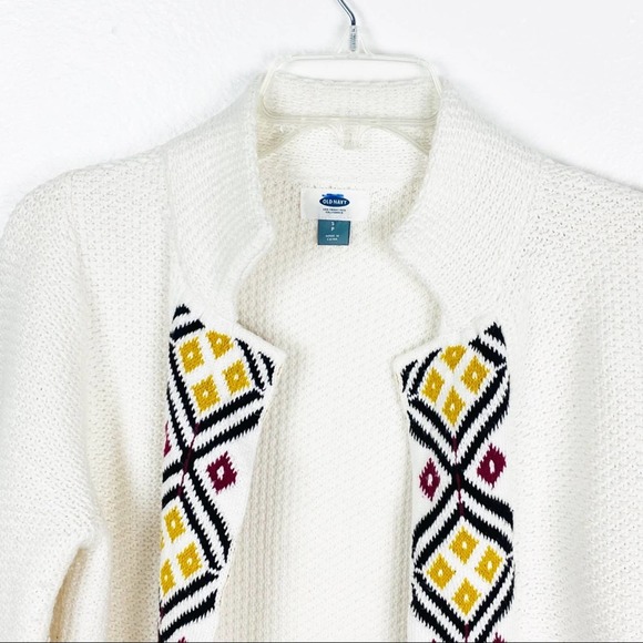 OLD NAVY White Long Sleeves AztecTrim Open Front Cardigan, Size Small - Picture 5 of 10